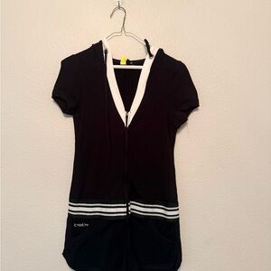 Bebe Black and White Short Sleeve Hoodie Romper